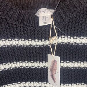 Jessica Simpson Black and White Striped Crewneck Sweater